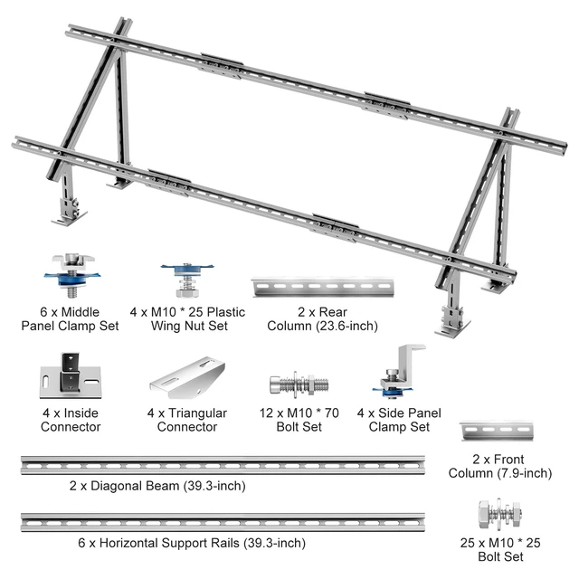 Alt view image 10 of 10 - VEVOR Multi-Pieces Solar Panel Mounting Brackets 30°-60° Adjustable Brackets