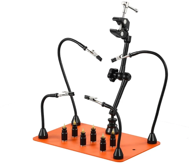 Alt view image 8 of 8 - Magnetic Helping Hands Soldering Station, 4 Flexible Arms Third Hand Tool, with 6 PCB Pillar Holders & 360 Hot Air Gun Holder, Heavy-Duty Base Soldering Helper for Electronic Repair Craft