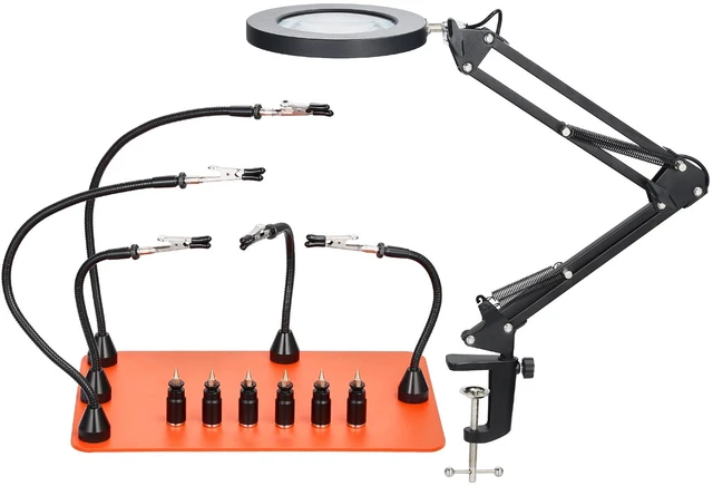 Alt view image 15 of 15 - Magnetic Helping Hands Soldering Station, 2-In-1 Third Hand Soldering Tool - 3X LED Magnifying Lamp & 5 Flexible Arms, 6 PCB Holders, Heavy-Duty Base Station for Electronic Repair Craft Hobby
