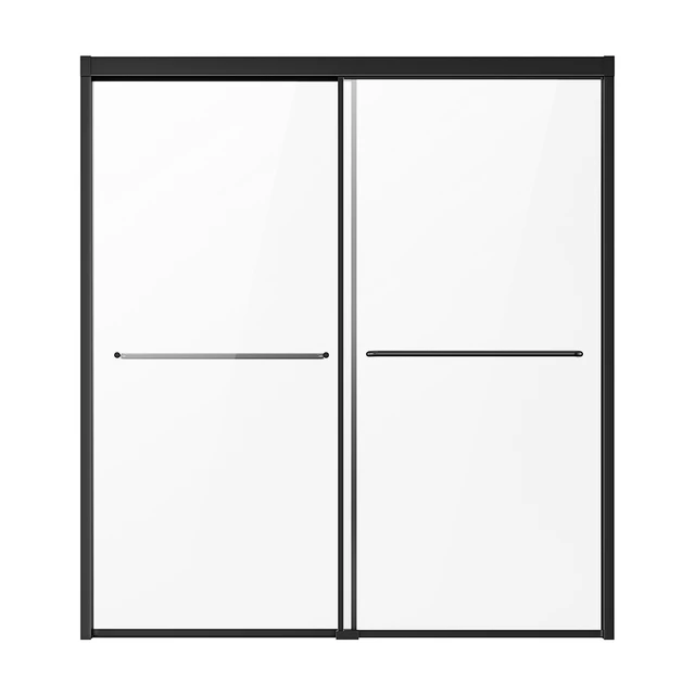 Alt view image 10 of 10 - Bathtub Shower Door, 56-60 in. W x 60 in. H, Semi-Frameless Double Sliding Tub Door, Semi-Frameless Bypass Tub Door with 1/4 in Shatterproof Tempered Glass and Stainless Steel Handle, Black
