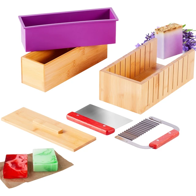 Alt view image 8 of 8 - Soap Making Kit, Bamboo Cutting Box and Inner Box with Silicone Mold, Stainless Steel Straight Cutter and Wavy Cutter, 100 Bags and 105 Stickers, Soap Making Supplies DIY Kits for Adults