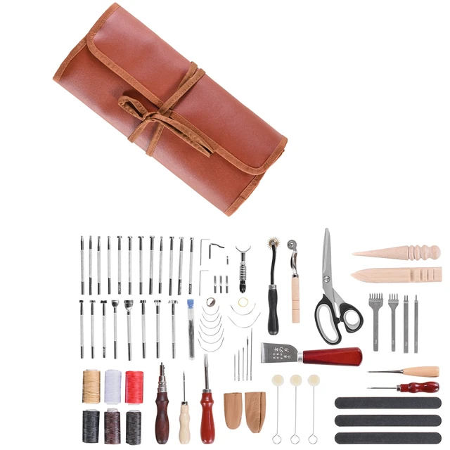 Alt view image 8 of 8 - Leather Working Tools Kit, 72 PCS Leather Craft Tools with Portable Leather Storage Bag, Engraving Punching Sewing Stamping Sanding Tools, Ideal for Beginners DIY Enthusiasts and Professionals