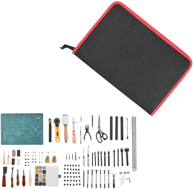 Alt view image 15 of 15 - Leather Working Tools Kit, 61 PCS Leather Craft Tools with Portable Canvas Storage Bag, Engraving Punching Sewing Stamping Sanding Tools, Ideal for Beginners DIY Enthusiasts and Professionals