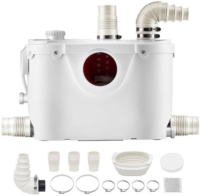 Alt view image 15 of 15 - Macerator Pump, 500W, 29 GPM Flow, 26 ft/8 m Head, Macerator Sewerage Toilet Pump with 4 Water Inlets, Waste Water Disposal Upflush Machine for Toilet, Basement, Shower, Sink, Laundry, Bathtub
