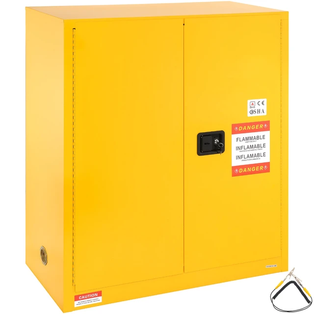 Alt view image 9 of 9 - Flammable Storage Cabinet 34 Gal, 43.1x18.1x50.1 inch Cold-Rolled Steel Flammable Liquid Storage Cabinet Explosion Proof with 1 Adjustable Shelf 2 Manual Closing Doors for Industrial Use, Yellow