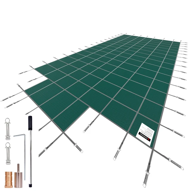 Alt view image 8 of 8 - Pool Safety Cover Fits 20x40ft Rectangle Inground Pools, Safety Pool Cover with 4x10ft Center End Step, Mesh Solid Pool Cover with Drainage Holes for Swimming Pool, Winter Safety Cover, Green