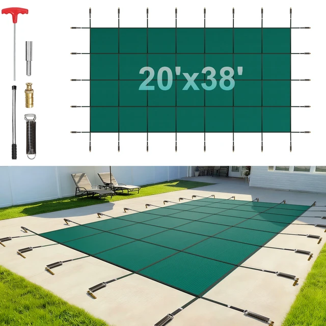 Alt view image 8 of 8 - Pool Safety Cover Fits 18x36ft Rectangle Inground Pools, Safety Pool Cover with Drainage Holes, Mesh Solid Pool Cover for Swimming Pool, Winter Safety Cover, Green