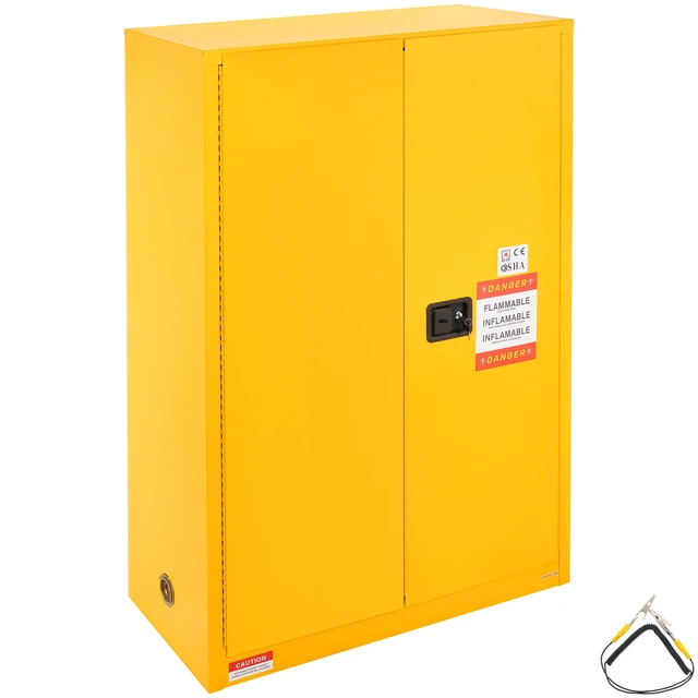 Alt view image 9 of 9 - Flammable Safety Cabinet, 45 Gal, Cold-Rolled Steel Flammable Liquid Storage Cabinet, 42.9 x 18.1 x 65.2 in Explosion Proof with 2 Adjustable Shelves 2 Manual Doors for Industrial Use, Yellow
