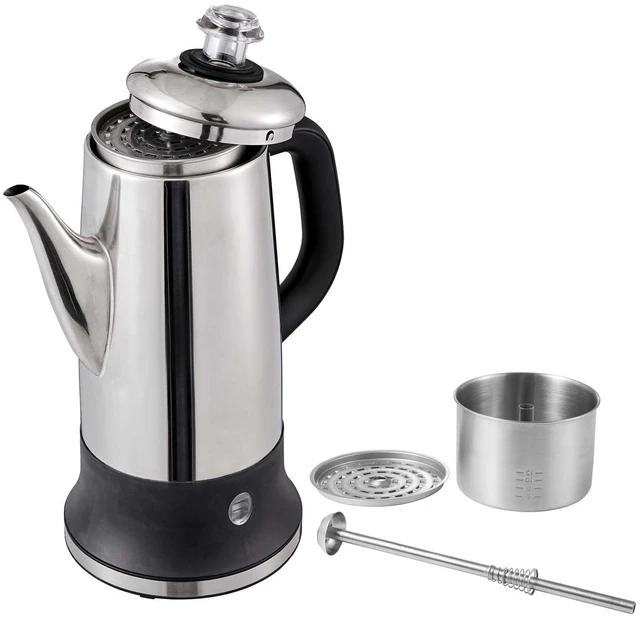 Alt view image 8 of 8 - 12-Cup Electric Percolator Coffee Pot, 304 Stainless Steel Body Coffee Percolator with Keep Warm Function & Heat-Resistant Handle, Classic Coffee Maker, Quick Brew & Easy-Pour Spout, Silver