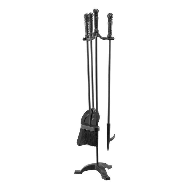 Alt view image 8 of 8 - Fireplace Tool Set, 4 PCS Fire Tool Set and Holder with Three-Prong Stand, Ash Shovel, Brush, Fire Place Poker, Wrought Iron Fireplace Accessories for Campfire Indoor/Outdoor, Black