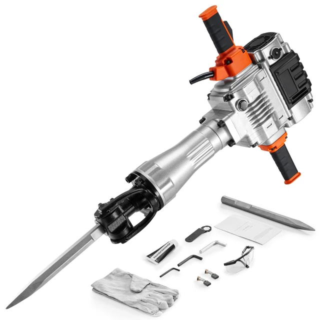 Alt view image 9 of 9 - Demolition Jack Hammer, 2100W Electric Jackhammer Heavy Duty, 1650 BPM Industrial-Grade Jack Hammer Concrete Breaker, with 1 Point Chisel, 1 Flat Chisel, Gloves and Goggles