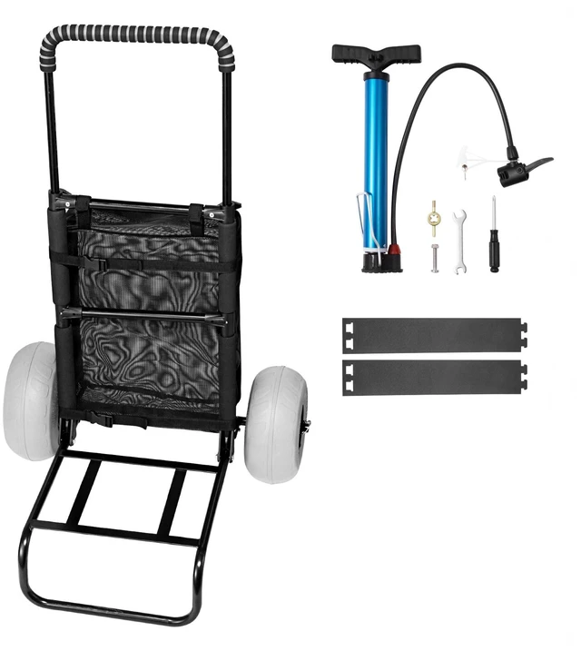 Alt view image 10 of 10 - Beach Dolly with Big Wheels for Sand, 20.1" x 14.6" Cargo Deck, w/ 9" Balloon Wheels, 165LBS Loading Capacity Folding Sand Cart & 27.2" to 44.9" Adjustable Height, Heavy Duty Cart for Beach