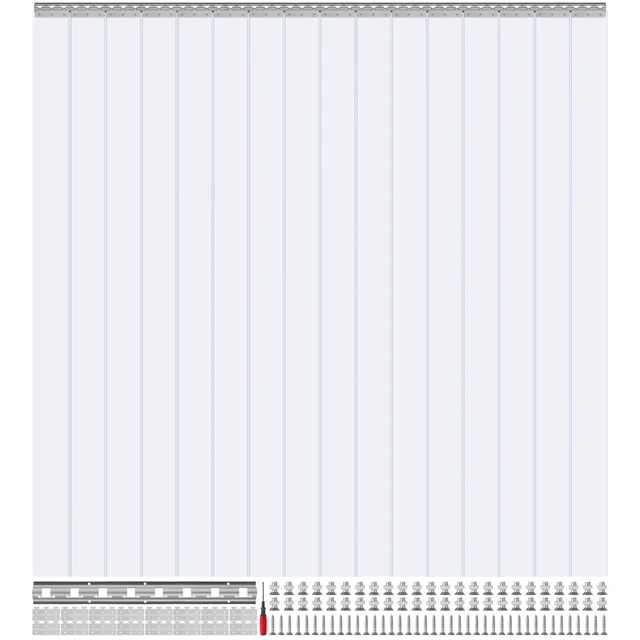 Alt view image 15 of 15 - VEVOR Strip Curtain 16PCS, 96" Height, 96" Width, 0.08" Thickness, Clear Smooth Plastic Door Strips with 50% Overlap, PVC Strip Door Curtain Freezer Curtain for Warehouses, Walk in Freezers, Coolers