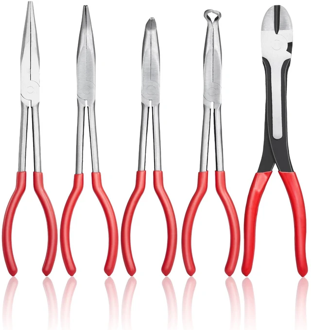 Alt view image 8 of 8 - 5-Piece Needle Nose Pliers, 11 in Long Needle Nose Pliers Set, Diagonal Cutting Pliers, 45°/ 90° Bent Nose Plier, Round Nose Plier, Long Nose Plier, Professional Pliers Set with Storage Bag