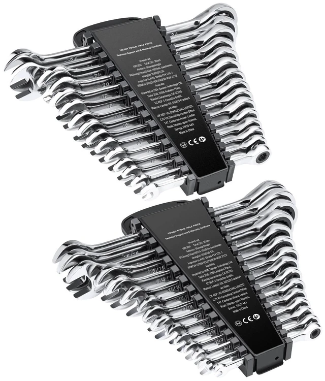 Alt view image 8 of 8 - Combination Wrench Set, 30-Piece Ratcheting Wrench Set with Organizer Rack, Cr-V Steel Wrench Set SAE 1/4" to 1", Metric 8 mm to 24 mm, Ideal for General Household, Garage, Workshop, Emergency