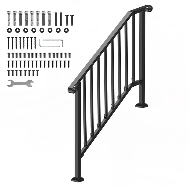 Alt view image 9 of 9 - VEVOR 3-4 Step Handrails for Outdoor for Seniors Porch Deck Black Retro Arch