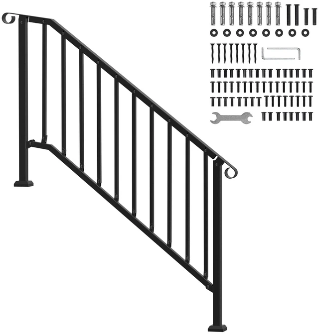 Alt view image 9 of 9 - VEVOR 5-6 Step Handrails for Outdoor for Seniors Porch Deck Black Retro Arch