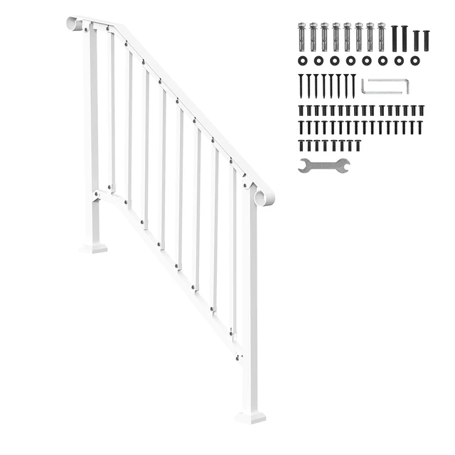 Alt view image 9 of 9 - VEVOR 3-4 Step Handrails for Outdoor for Seniors Porch Deck Retro Arch White