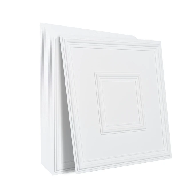 Alt view image 16 of 16 - Ceiling Tiles, 12-Pack 24 x 24 in, Drop Ceiling Tiles Premium PVC Sheet, Easy Installation/ Cutting Plastic Glue-up Ceiling Tile, Ceiling Covering for Home/Office Decoration, White Geometric