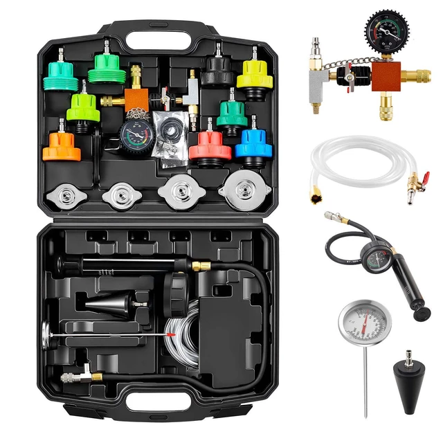 Alt view image 8 of 8 - Coolant Pressure Tester Kit, 28Pcs Radiator Vacuum Refill Kit with 4 Adapters, Universal Fit, Automotive Cooling System Pressure Tester Kit, with Pressure Pump & Aluminum Alloy Purge Filler