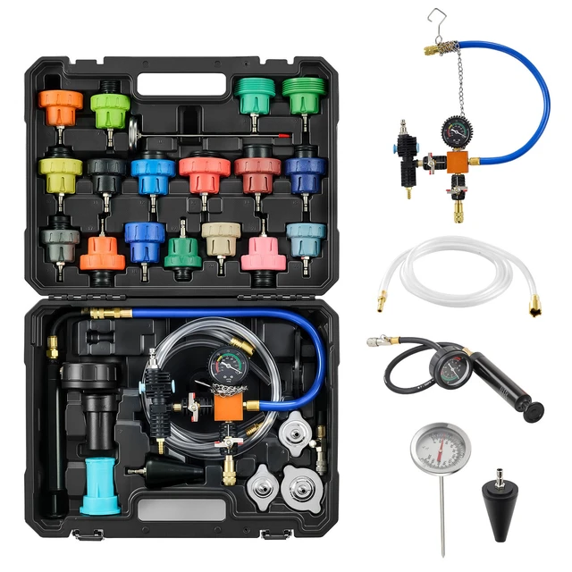 Alt view image 8 of 8 - Coolant Pressure Tester Kit, 47Pcs Radiator Vacuum Refill Kit with 3 Metal Adapters, Universal Fit, Automotive Cooling System Pressure Tester Tool, with Pressures Pump & Aluminum-Plastic Filler