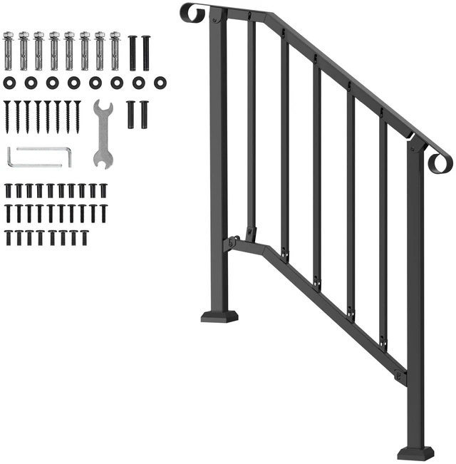 Alt view image 9 of 9 - VEVOR 2-3 Step Handrails for Outdoor for Seniors Porch Deck Black Retro Arch
