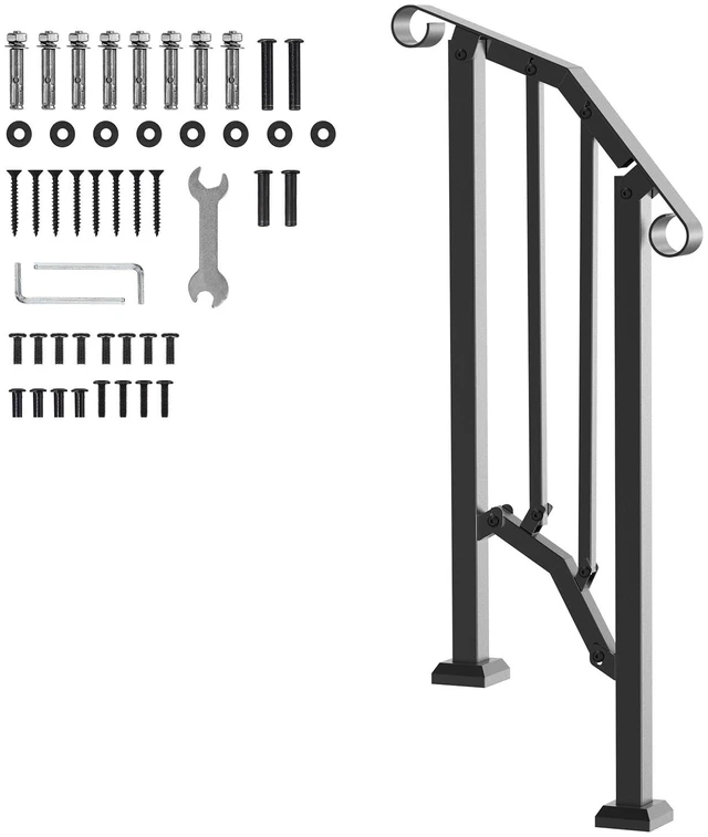 Alt view image 9 of 9 - VEVOR 1-2 Step Handrails for Outdoor for Seniors Porch Deck Retro Arch Black
