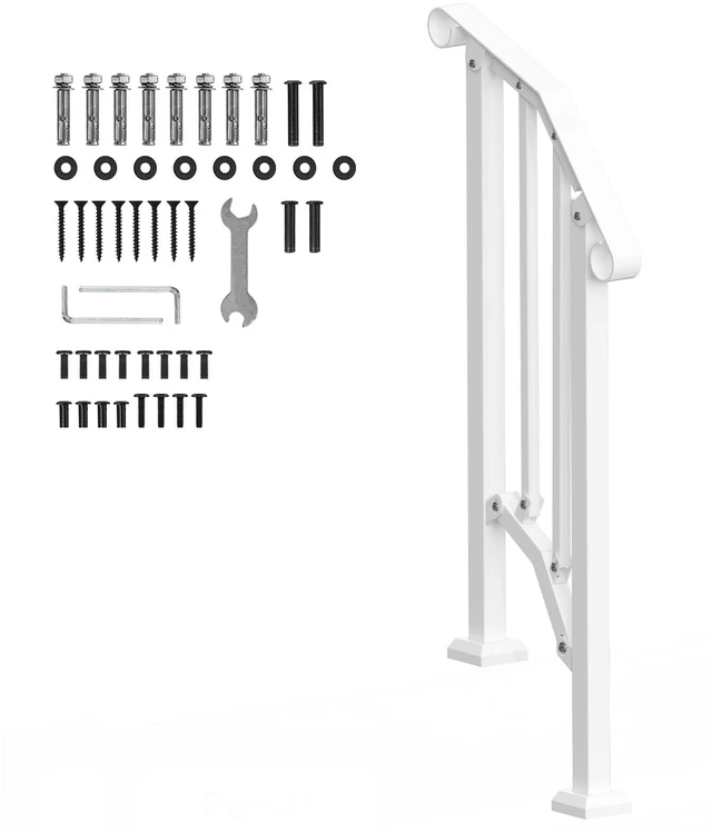 Alt view image 9 of 9 - Handrails for Outdoor Steps, 1-2 Step Stair Hand Rail Kit, Transitional Carbon Steel Railings with Installation Kit, Stair Rails for Seniors, Concrete Steps & Porch & Deck, White Retro Arch