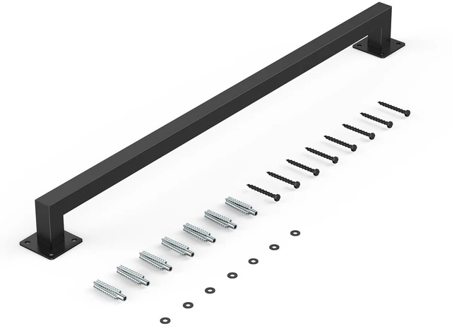 Alt view image 8 of 8 - Wall Mounted Stair Handrail, 3ft Black Iron Staircase Handrail Indoor, 250lbs Load Capacity, Industrial Railing Hand Rail for Steps, Square Tube for Loft Porch Deck, 2 Sections
