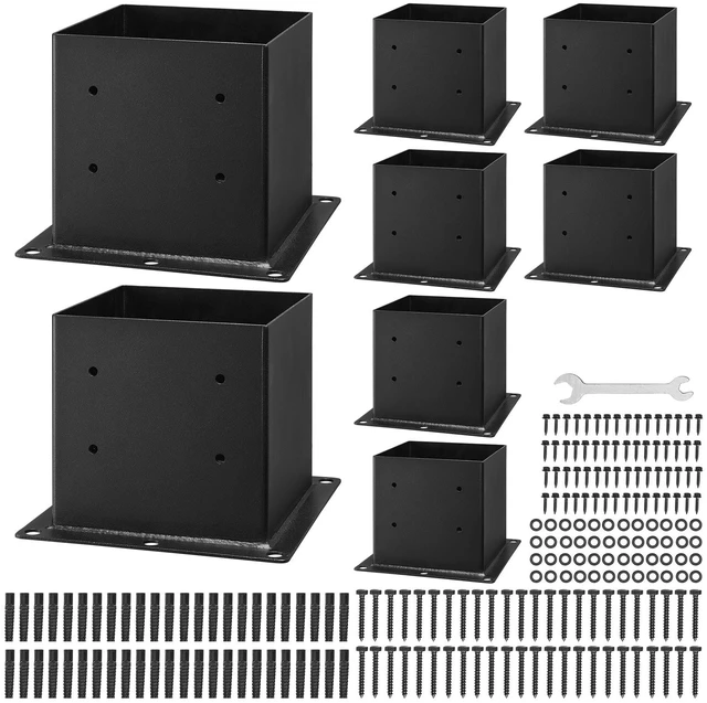 Alt view image 8 of 8 - 4x4 Post Base 8 Pcs, Inner Size 3.6x3.6 inch / 92x92 mm Post Brackets, Heavy Duty Carbon Steel Decking Posts, Wood Posts Brackets for Pavilion Deck Railing Support Deck Base Plate, Black