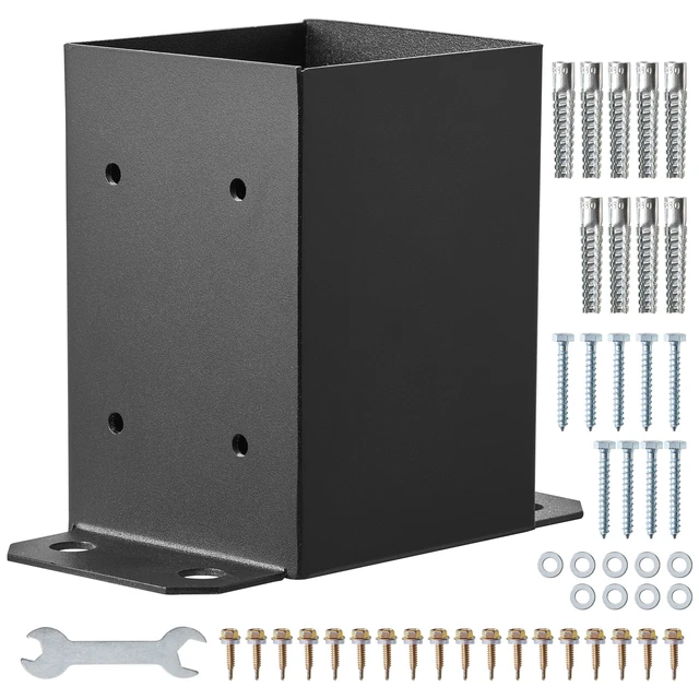 Alt view image 8 of 8 - 4x4 Post Base 2 Pcs, Inner Size 3.6"x3.6" Post Base Brackets, Heavy Duty Powder-Coated Post Anchor Matte Black Wood Post Brackets for Pavilion Deck Railing Support Deck Base Plate