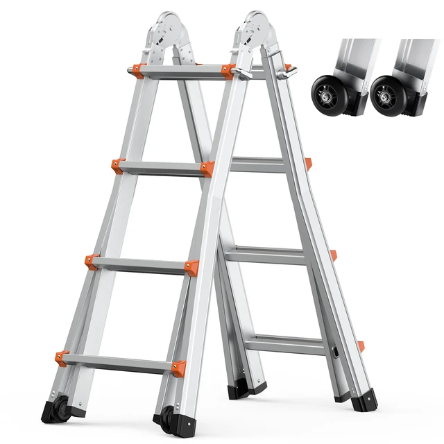 Alt view image 9 of 9 - Telescoping Ladder A Frame, 15.5 FT Compact Aluminum Extension Ladder, Multi-Function Portable Collapsible RV Ladder, Telescopic Ladder for Homework Stairs Indoor Outdoor Roof, 330lb Load