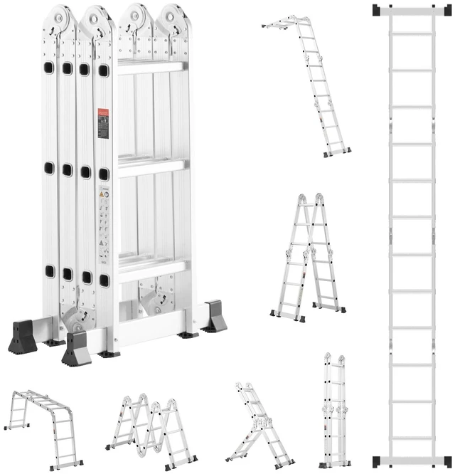 Alt view image 8 of 8 - Multi-Purpose Folding Ladder, 7-in-1 Tall Step Ladder, A Frame 3 Step Adjustable Telescoping Ladder, 12ft Reach Height Heavy Duty Extension Ladder, 330 lbs Capacity for Household Outdoor Work