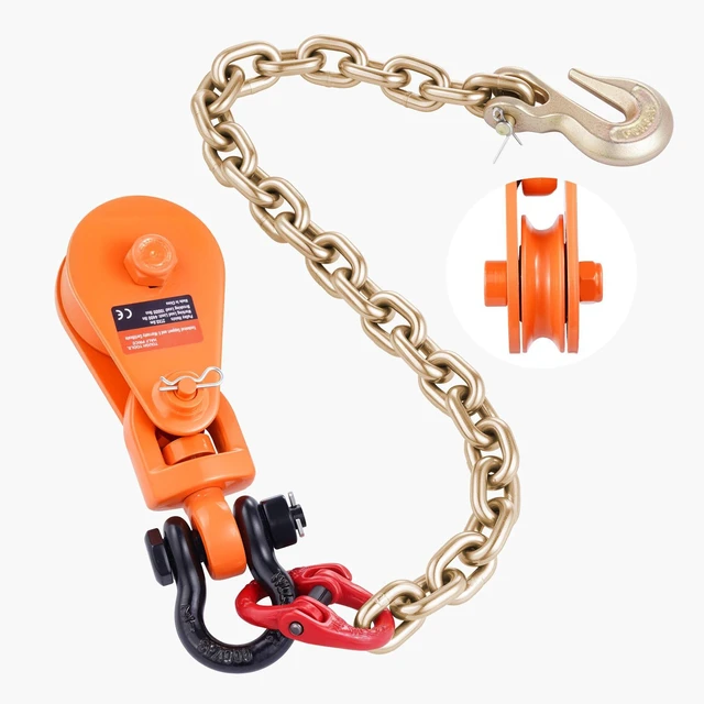 Alt view image 8 of 8 - 2 Ton Snatch Block with G80 Chain, Swivel Shackle, 3" Sheave for 3/8" Wire Rope, Snatch Block Pulley for Towing and Recovery Applications on Flatbed Tow Truck Rollback Wrecker Car Carrier Cable