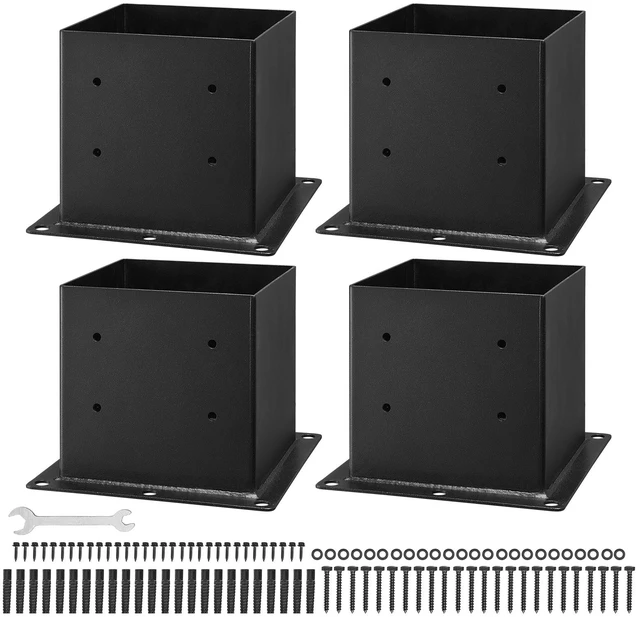 Alt view image 8 of 8 - 4x4 Post Base 4 Pcs, Inner Size 3.6x3.6 inch / 92x92 mm Post Brackets, Heavy Duty Carbon Steel Decking Posts, Wood Posts Brackets for Pavilion Deck Railing Support Deck Base Plate, Black