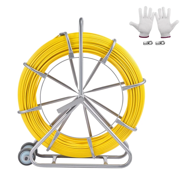 Alt view image 8 of 8 - Fish Tape Fiberglass, 656 ft, 5/16 in, Duct Rodder Fishtape Wire Puller, Cable Running Rod with Steel Reel Stand, 3 Pulling Heads, Fishing Tools for Walls and Electrical Conduit, Non-Conductive