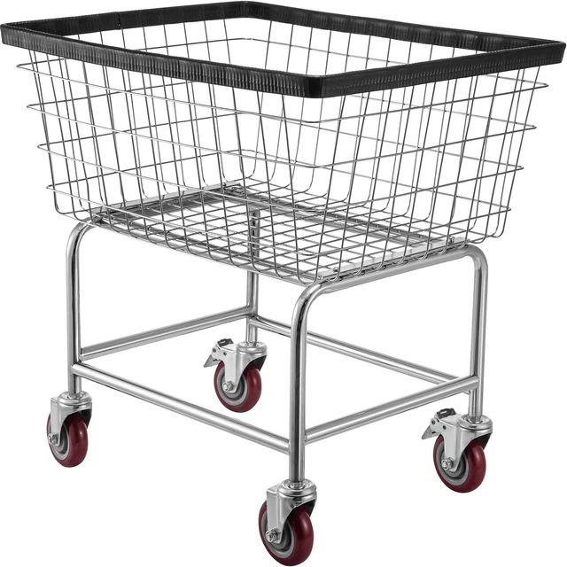 Alt view image 8 of 8 - Wire Laundry Cart, 2.8Bushel Wire Laundry Basket with Wheels, 26.7''x21.7''x26.4'' Commercial Wire Laundry Basket Cart, Steel Frame with Chrome Finish, 4" Casters, Wire Basket Cart for Laundry