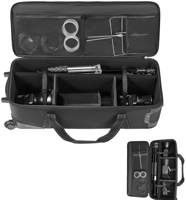 Alt view image 8 of 8 - Studio Equipment Trolley Case, 46.46 x 14.57 x 11.81 in / 118 x 37 x 30 cm, Rolling Camera Bag, Carrying Bag with Wheels Straps Padded Compartment Handle, for Light Stands, Tripods, Telescopes