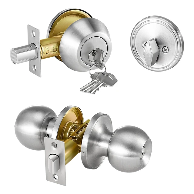 Alt view image 8 of 8 - Door Knob and Deadbolt Set, Satin Nickel Entry Door Knob and Single Cylinder Deadbolt Combo Pack, Fit for 1-3/8" to 1-3/4" Door Thickness, Door Lockset with Deadbolt for Entrance and Front Door