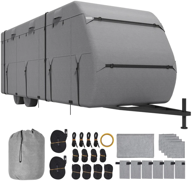 Alt view image 9 of 9 - Travel Trailer Cover, 20-22 ft RV Cover, 4-Layer Non-Woven Fabric Camper Cover, Waterproof, Windproof and Rip-Stop Class A RV Cover, with Storage Bag, Repair Patches, Straps and Tire Covers