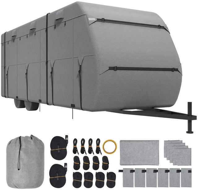 Alt view image 16 of 16 - Travel Trailer Cover, 22-24 ft RV Cover, 4-Layer Non-Woven Fabric Camper Cover, Waterproof, Windproof and Rip-Stop Class A RV Cover, with Storage Bag, Repair Patches, Straps and Tire Covers