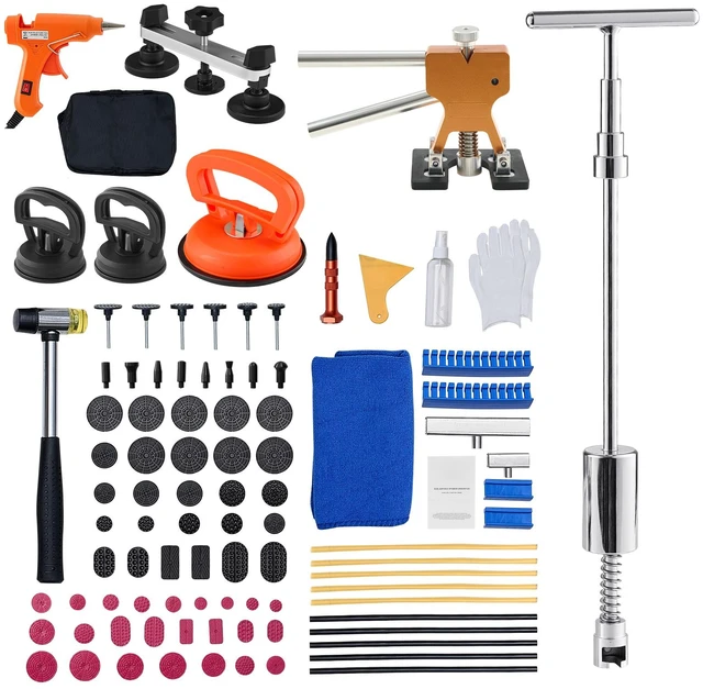 Alt view image 9 of 9 - Dent Puller Kit, 100 PCS Paintless Dent Removal Kit with Golden Lifter, Bridge Puller, Slide Hammer T-Bar, Glue Gun, Auto Body Hail Damage Remover Tools for Car Refrigerator Door Ding Repair