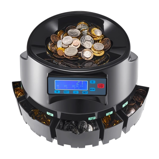 Alt view image 15 of 15 - USD Coin Counter & Coin Sorters with LCD Display, Coin Sorter Machine for USD Coin 1 5 10 25 $1, Sorts up to 300 Coins/min, Change Counter Holds 2000 Coins Included 5 Coin Bins & 5 Tubes