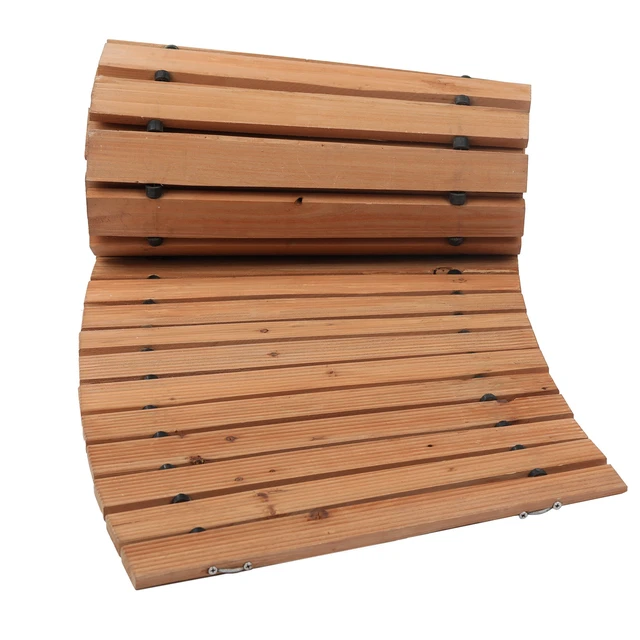 Alt view image 8 of 8 - Wooden Garden Pathway, 8 ft x 17 in, Non-Slip Curved Garden Walkway, Roll Out Cedar Outdoor Walkway Path with Wire Rope Connection, Decorative Lawn Paver for Backyard Boardwalk Wedding Party