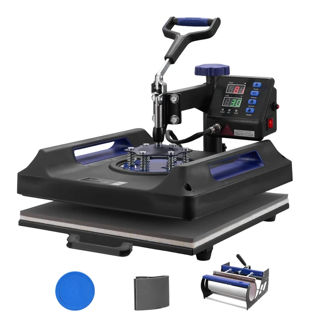 Alt view image 15 of 15 - Heat Press Machine, 15 x 15 inch, 5 in 1 Heat Transfer Machine with 30 oz Tumbler Press, 360° Swing Away Digital T-Shirt Pressing, Teflon Coating, for T-Shirts/Mugs/Hats/Plates, Black+Blue