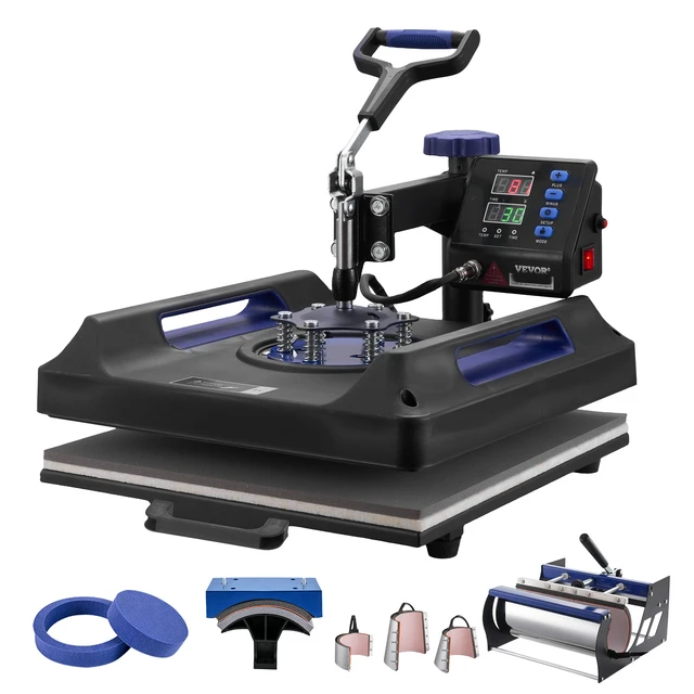 Alt view image 15 of 15 - Heat Press Machine, 15 x 15 inch, 8 in 1 Heat Transfer Machine with 30 oz Tumbler Press, 360° Swing Away Digital T-Shirt Pressing, Teflon Coating, for T-Shirts/Mugs/Hats/Plates, Black+Blue