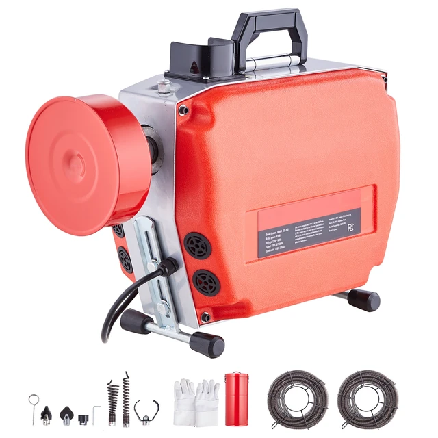 Alt view image 8 of 8 - 120FT x 7/8 Inch Drain Cleaner Machine, 420W Electric Sewer Snake Auger Manual Feed - with 6 Cutters, 2 Steel Cables (120' x 7/8" and 18' x 3/8") & CW/CCW Control for 1.9" to 6" Pipes