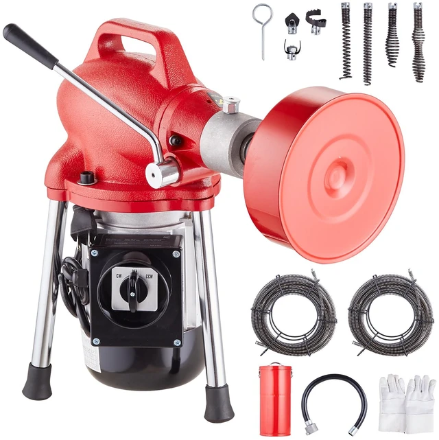 Alt view image 15 of 15 - Drain Cleaner Machine 120FT x 5/8 Inch, 370W Electric Sewer Snake Auger Manual Feed - with 2 Sectional Steel Cables(120' x 5/8" and 23' x 3/8"), 7 Cutters and CW/CCW Control for 1.6" to 4" Pipes