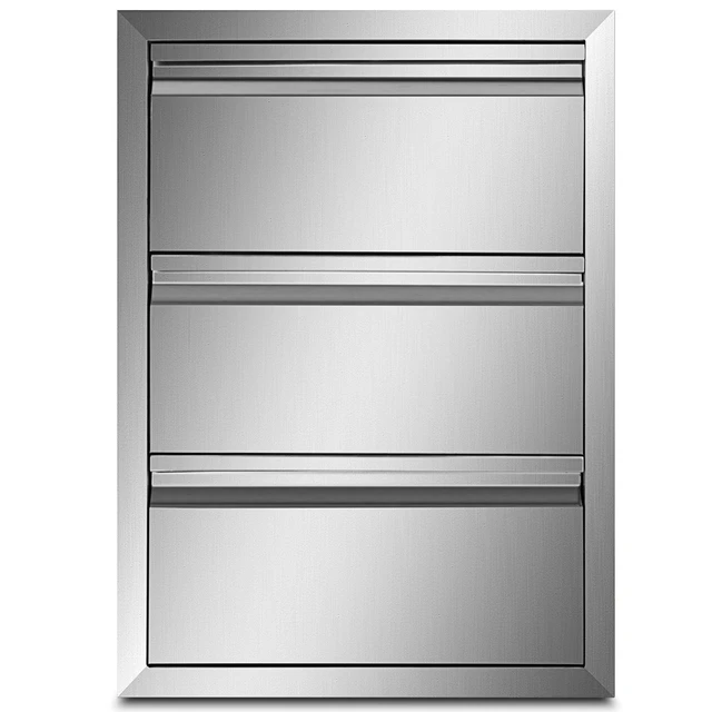 Alt view image 8 of 8 - Outdoor Kitchen Drawers 14.7\" W x 25.4\" H x 18.7\" D, Box Frame Style Flush Mount BBQ Drawers with Stainless Steel Handle, BBQ Island Drawers for Outdoor Kitchens or Patio Grill Station