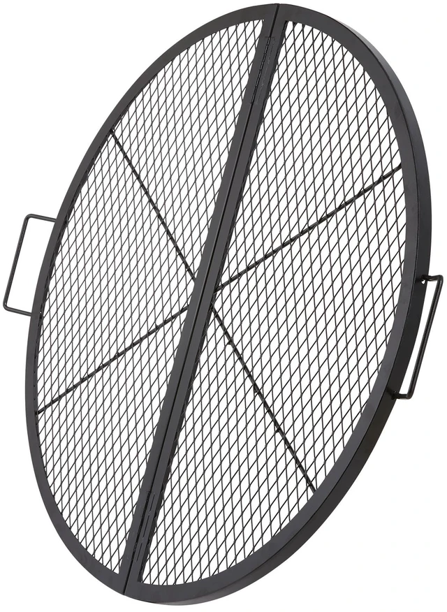 Alt view image 8 of 8 - X-Marks Fire Pit Grill Grate, Foldable Round Cooking Grate, Heavy Duty Steel Campfire BBQ Grill Grid with Handle and Support X Wire, Portable Camping Cookware for Outside Party, 36 Inch Black